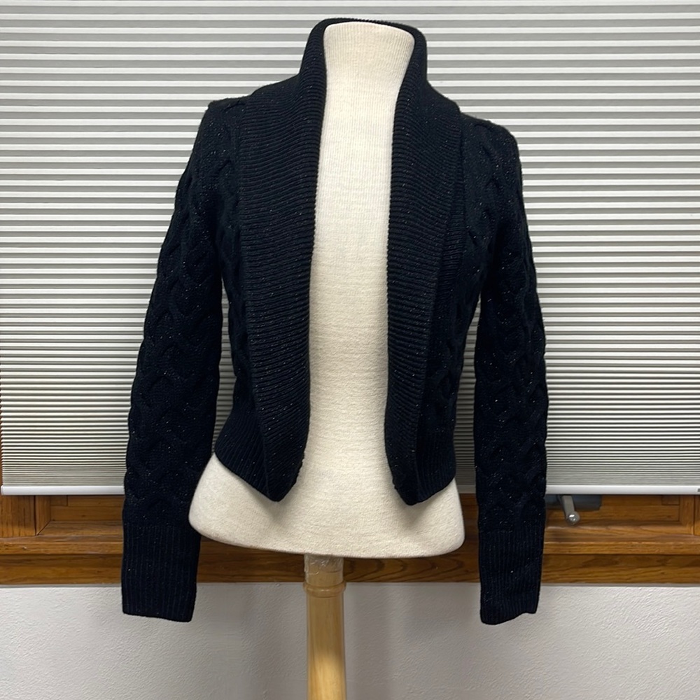 S // White House Black Marker Black Thick Knit Cardigan with Silver Specs